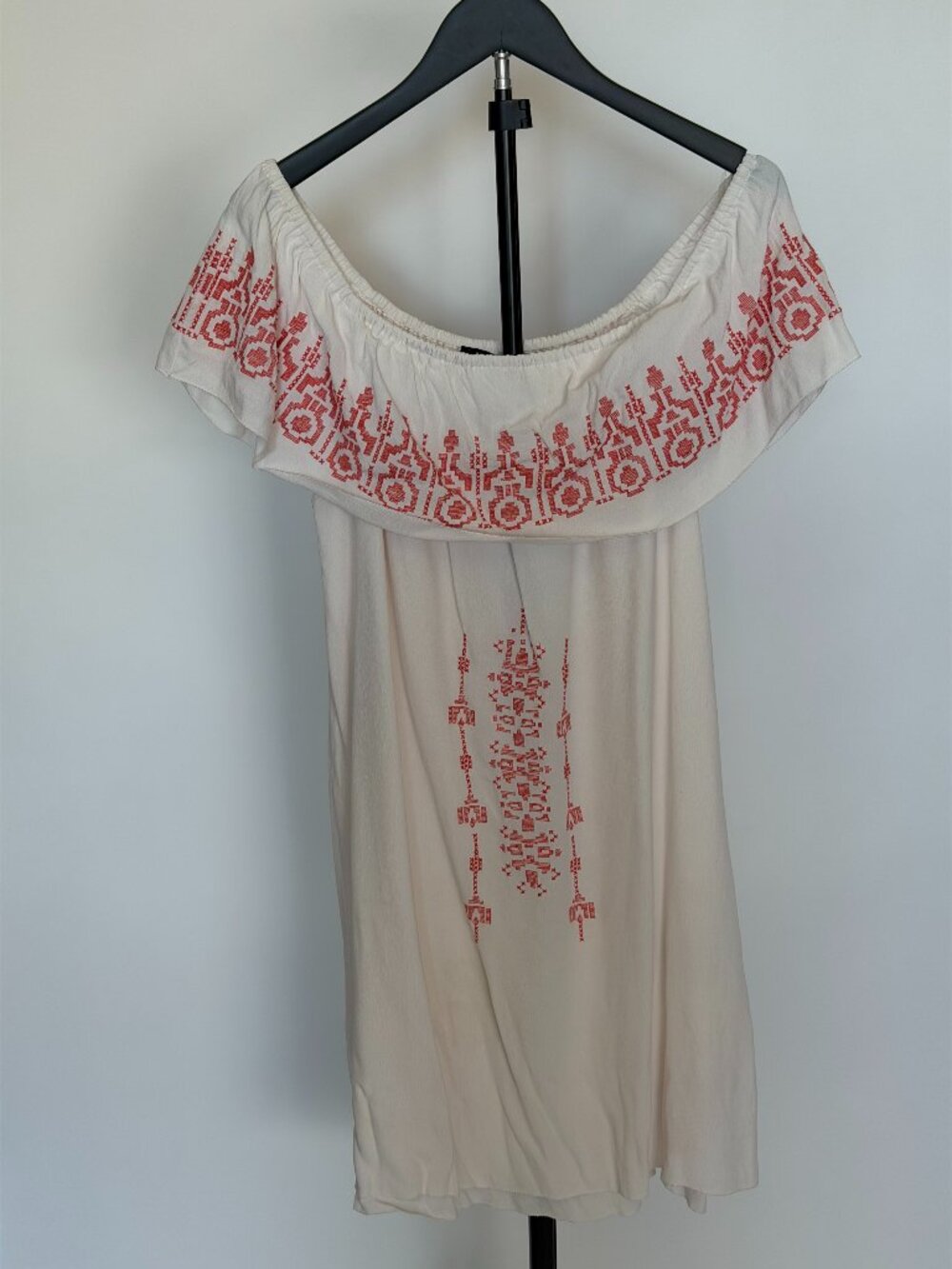 Off Shoulder Embroidered Boho Mini Dress